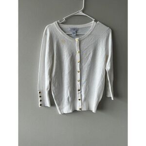 Carmen Marc Valo Women Small Minimalist Chic White Gold Button Detail Cardigan